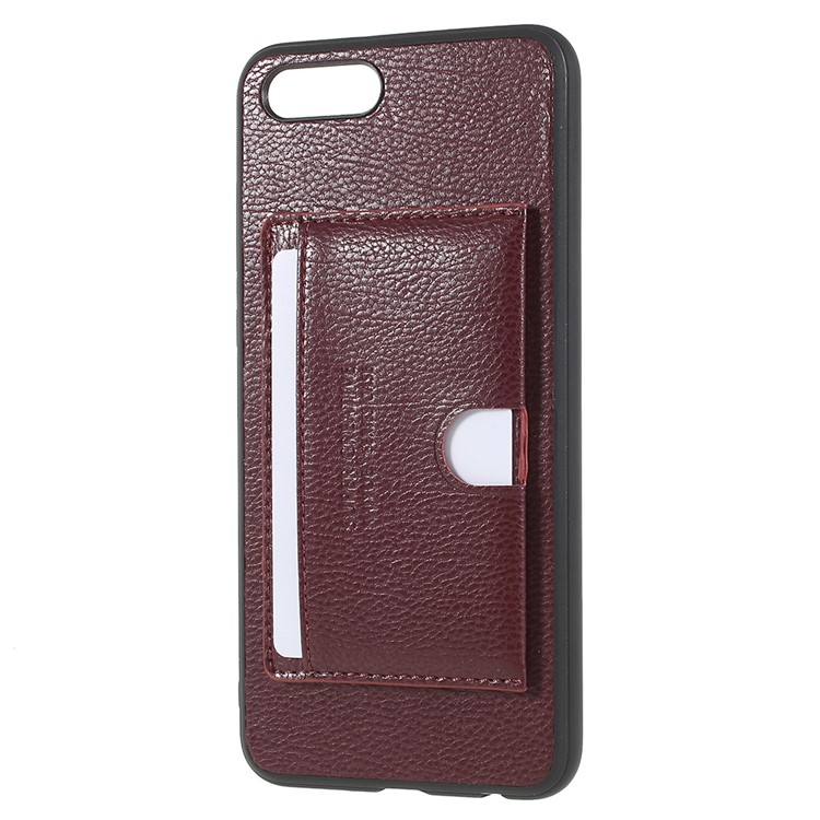 PU Leather Coated TPU Kickstand Card Holder Shell for Huawei Honor V10/View 10 - Wine Red-2