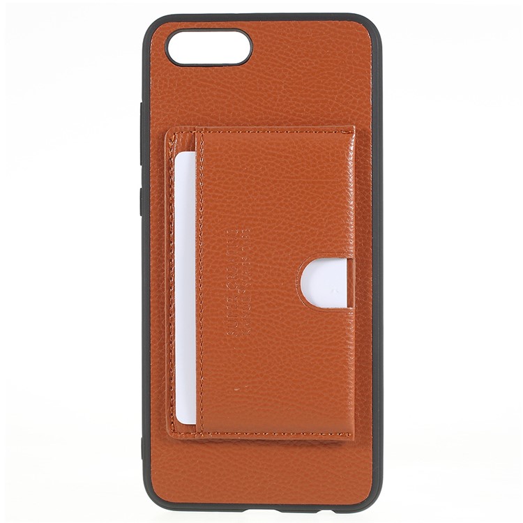 PU Leather Coated TPU Kickstand Card Slot Case for Huawei Honor V10/View 10 - Brown-1