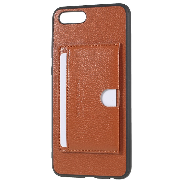 PU Leather Coated TPU Kickstand Card Slot Case for Huawei Honor V10/View 10 - Brown-2