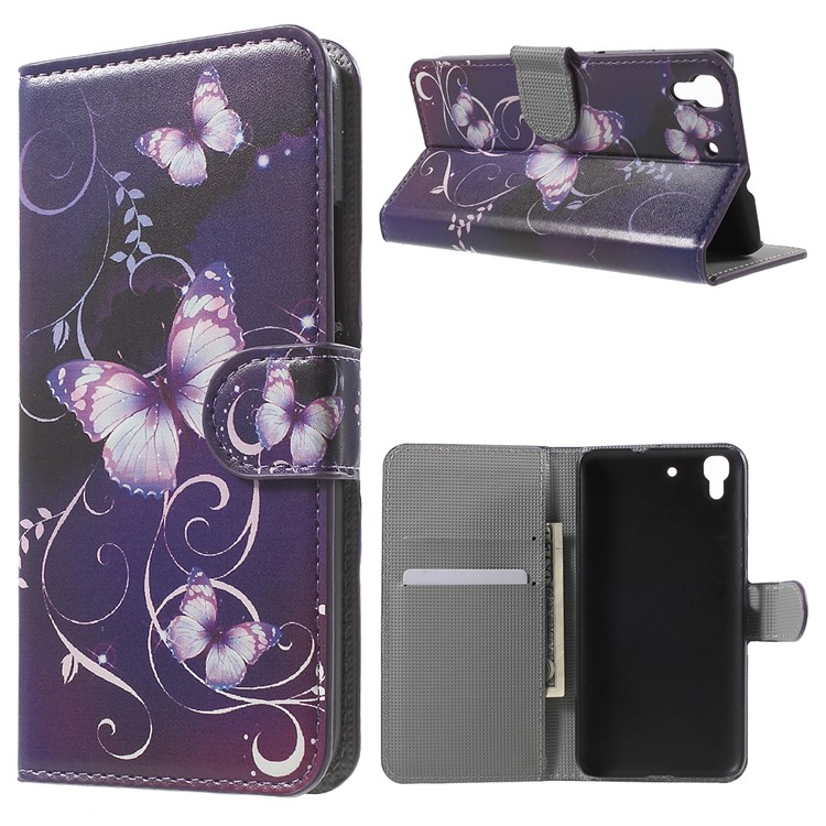 Diary Style Wallet Leather Cover for Huawei Honor 4A / Y6 - Purple Butterfly-1