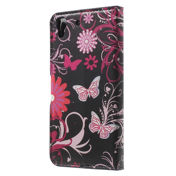 Diary Style Stand Leather Shell for Huawei Honor 4A / Y6 - Butterflies and Flowers-2