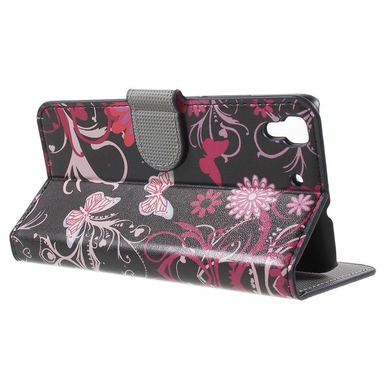 Diary Style Stand Leather Shell for Huawei Honor 4A / Y6 - Butterflies and Flowers-3