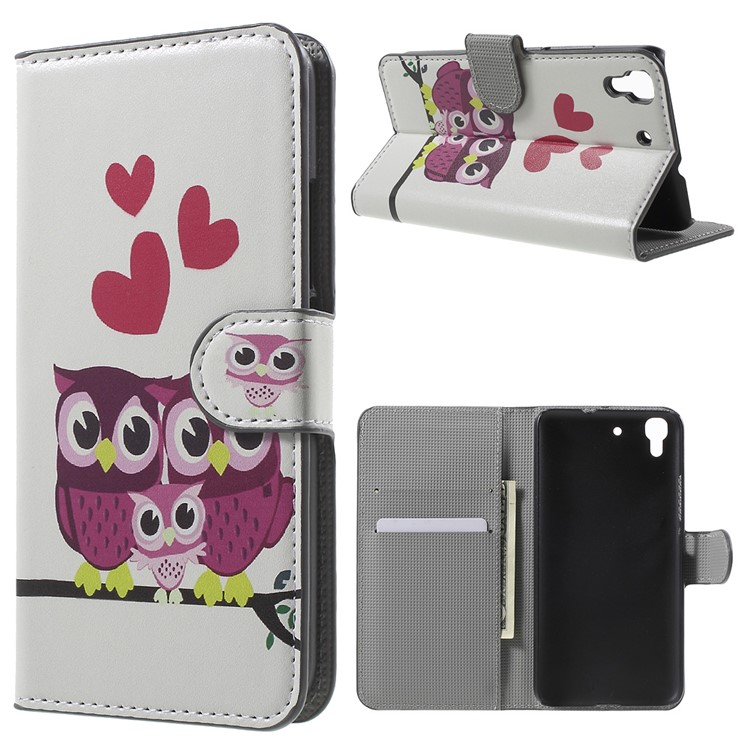 Protective Leather Stand Case for Huawei Honor 4A / Y6 - Sweet Owl Family-1