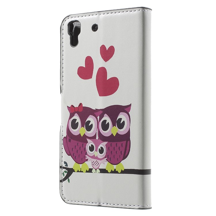 Protective Leather Stand Case for Huawei Honor 4A / Y6 - Sweet Owl Family-2