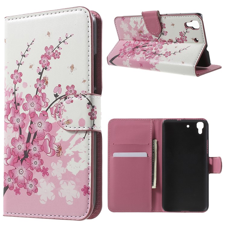 Card Holder Stand Leather Case for Huawei Honor 4A / Y6 - Plum Blossom-1