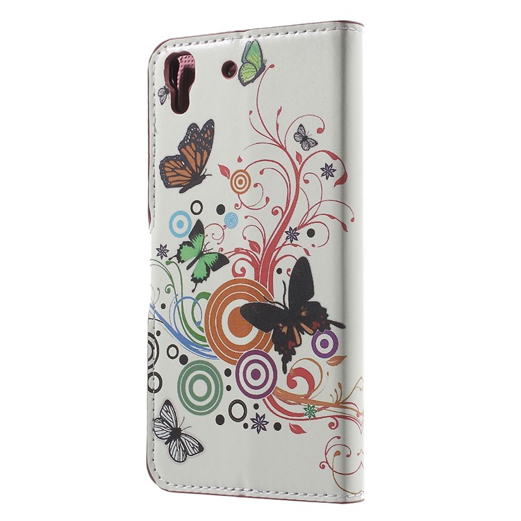 Card Holder Stand Leather Cover for Huawei Honor 4A / Y6 - Butterflies and Circles-2