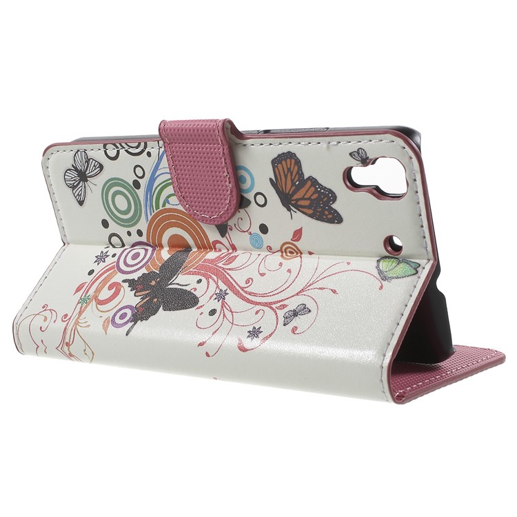 Card Holder Stand Leather Cover for Huawei Honor 4A / Y6 - Butterflies and Circles-3
