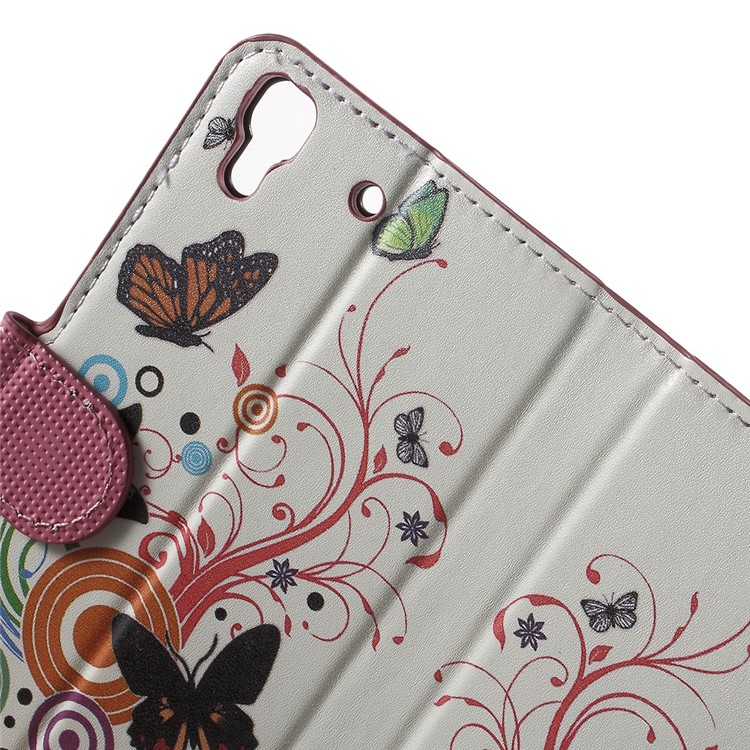 Card Holder Stand Leather Cover for Huawei Honor 4A / Y6 - Butterflies and Circles-6