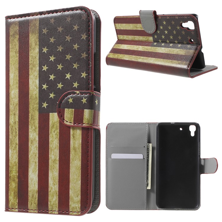 PU Leather Wallet Stand Cover for Huawei Honor 4A / Y6 - Vintage US Flag-1