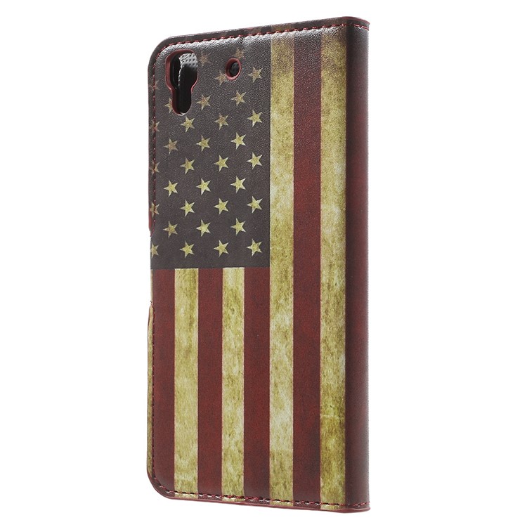 PU Leather Wallet Stand Cover for Huawei Honor 4A / Y6 - Vintage US Flag-2