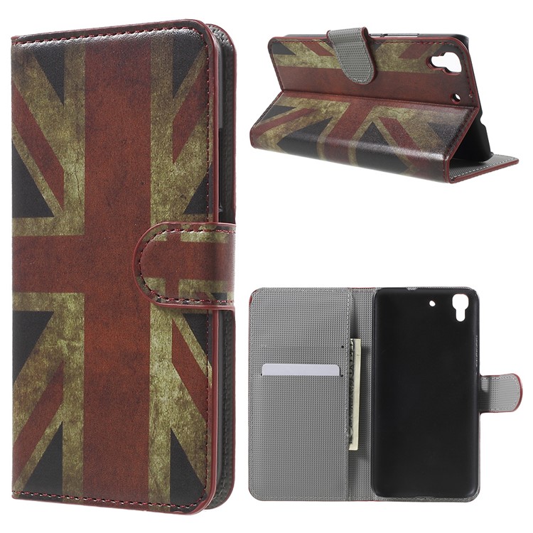 PU Leather Wallet Stand Shell for Huawei Honor 4A / Y6 - Retro UK Flag-1