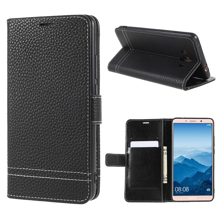 Litchi Texture Wallet Stand Leather Phone Case for Huawei Mate 10 - Black-1