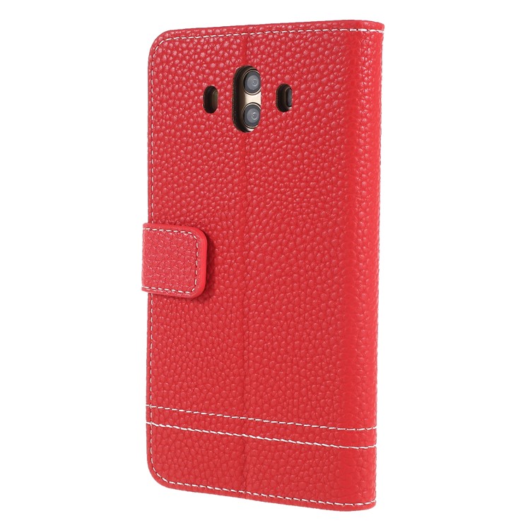Litchi Texture Wallet Stand Leather Phone Cover for Huawei Mate 10 - Red-2