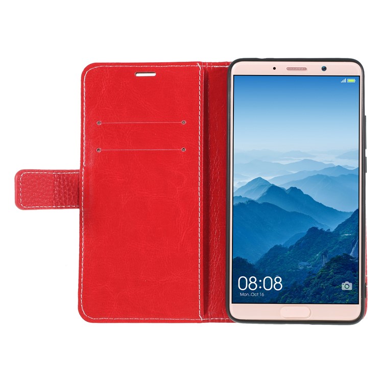 Litchi Texture Wallet Stand Leather Phone Cover for Huawei Mate 10 - Red-6