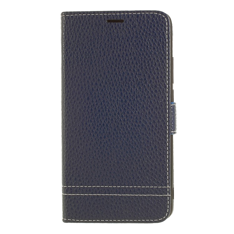 Litchi Texture Wallet Stand Leather Phone Shell for Huawei Mate 10 - Dark Blue-1