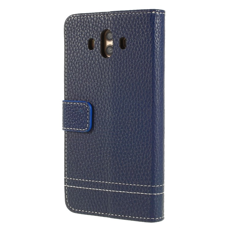 Litchi Texture Wallet Stand Leather Phone Shell for Huawei Mate 10 - Dark Blue-2