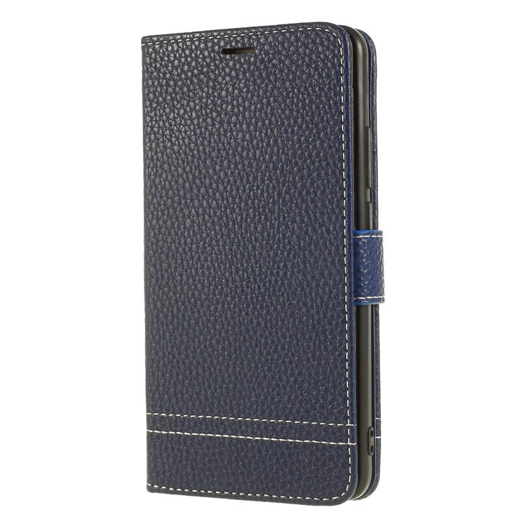 Litchi Texture Wallet Stand Leather Phone Shell for Huawei Mate 10 - Dark Blue-3