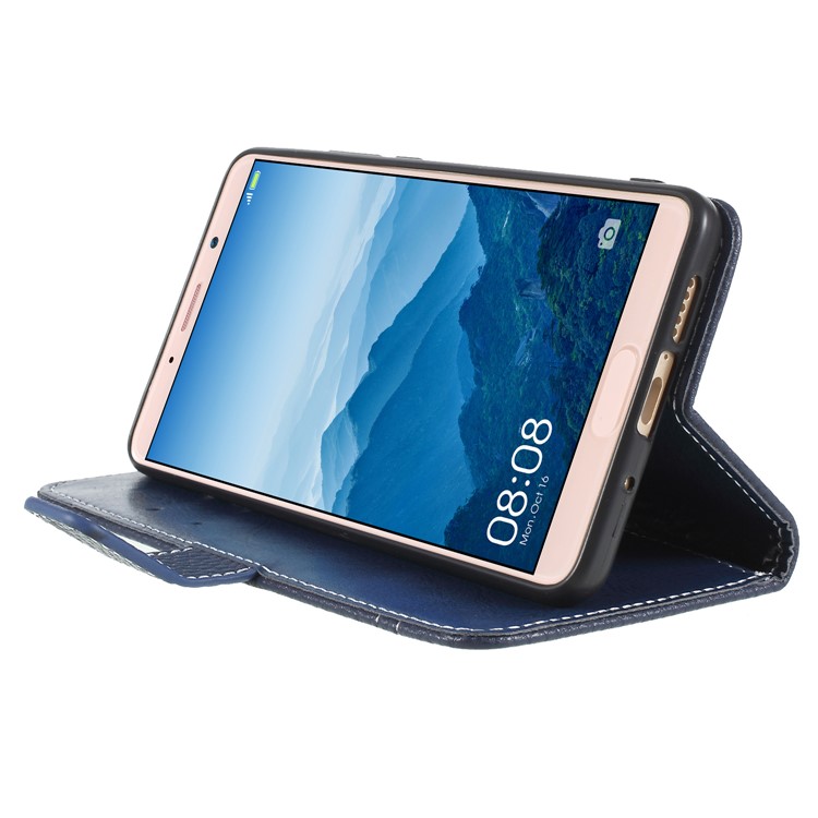 Litchi Texture Wallet Stand Leather Phone Shell for Huawei Mate 10 - Dark Blue-4