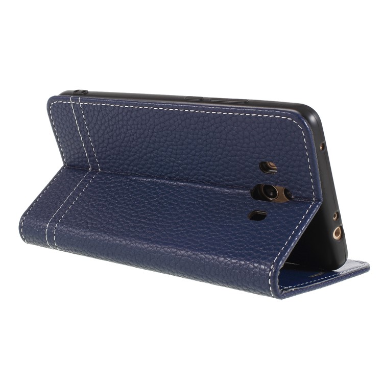 Litchi Texture Wallet Stand Leather Phone Shell for Huawei Mate 10 - Dark Blue-5