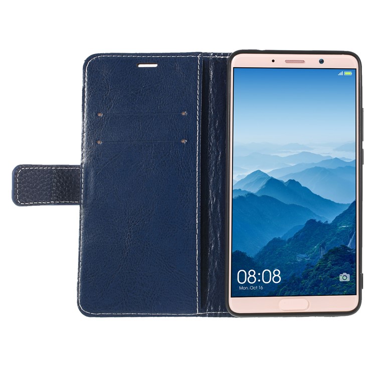 Litchi Texture Wallet Stand Leather Phone Shell for Huawei Mate 10 - Dark Blue-6