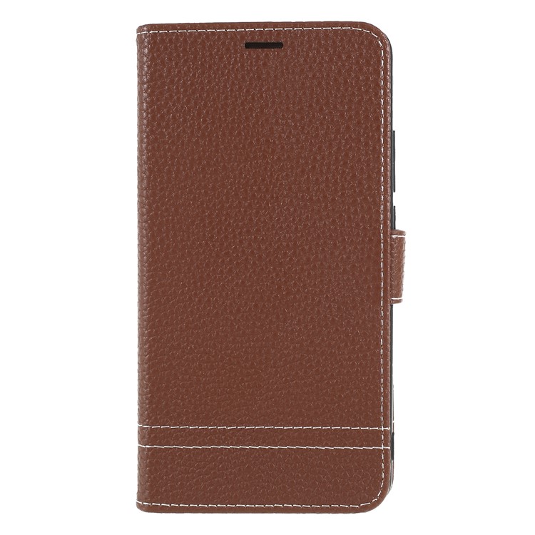 Litchi Texture Wallet Stand Leather Phone Casing for Huawei Mate 10 - Brown-1