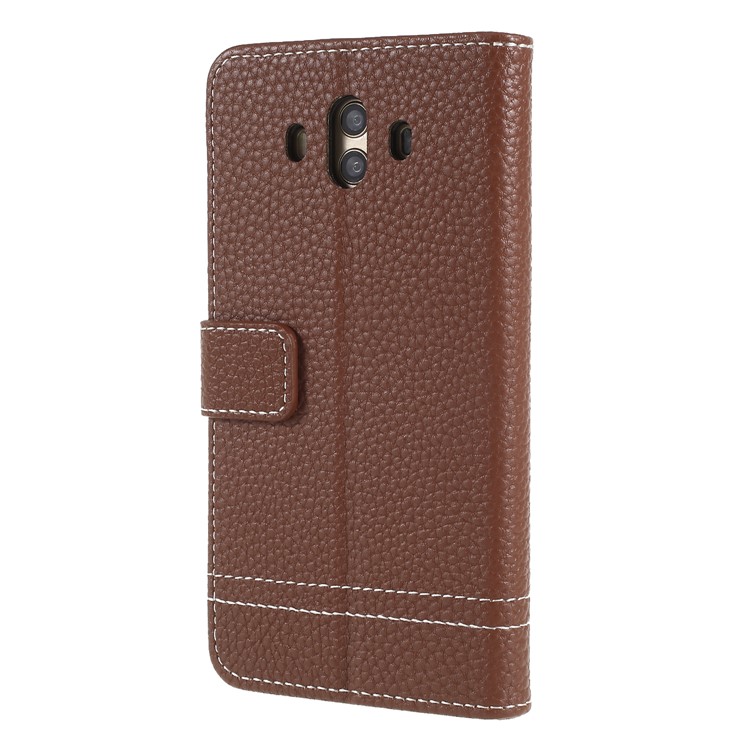 Litchi Texture Wallet Stand Leather Phone Casing for Huawei Mate 10 - Brown-2