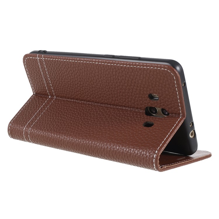 Litchi Texture Wallet Stand Leather Phone Casing for Huawei Mate 10 - Brown-5