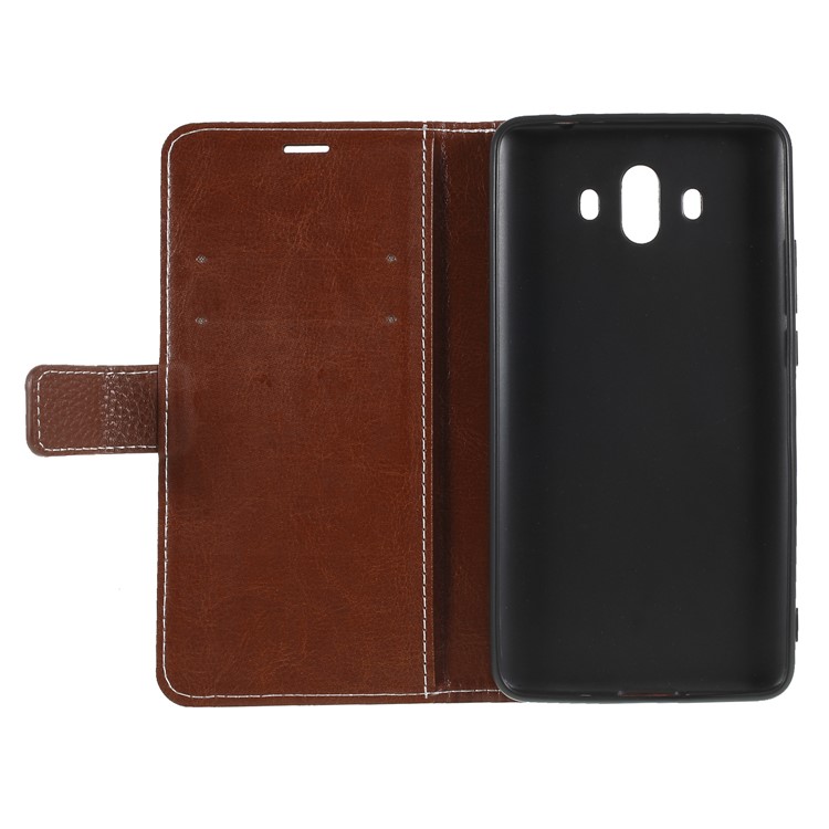 Litchi Texture Wallet Stand Leather Phone Casing for Huawei Mate 10 - Brown-7