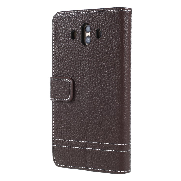 Litchi Texture Wallet Stand Leather Mobile Phone Case for Huawei Mate 10 - Coffee-2