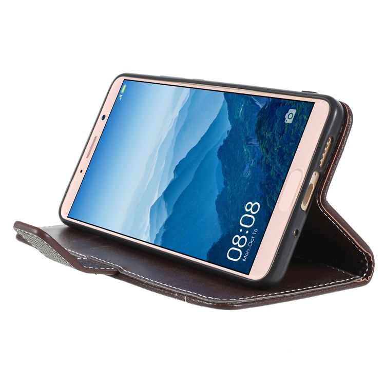 Litchi Texture Wallet Stand Leather Mobile Phone Case for Huawei Mate 10 - Coffee-4