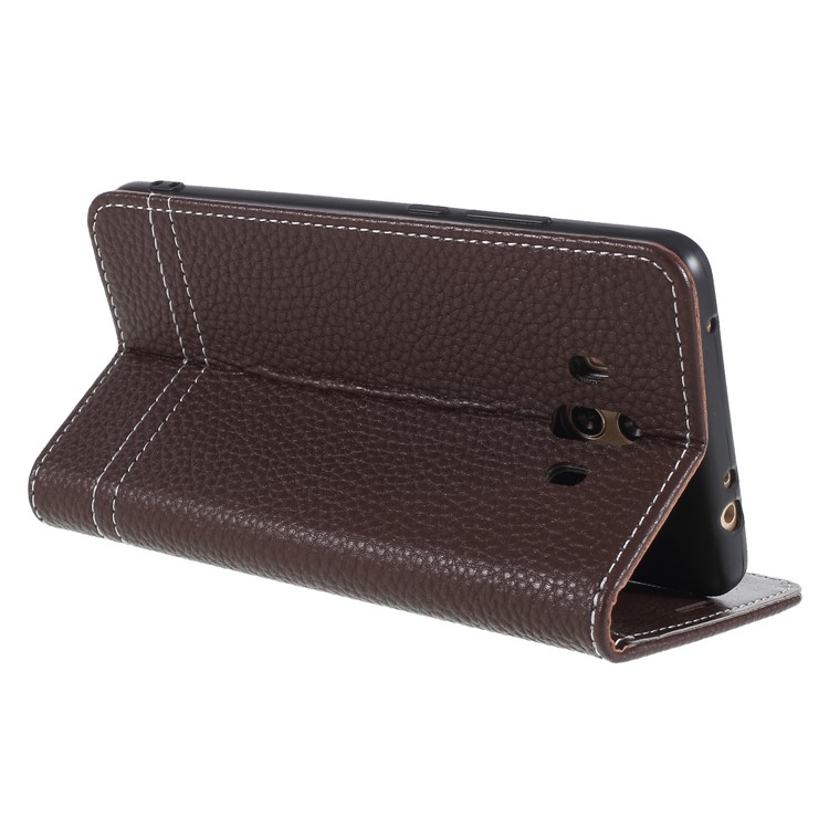 Litchi Texture Wallet Stand Leather Mobile Phone Case for Huawei Mate 10 - Coffee-5