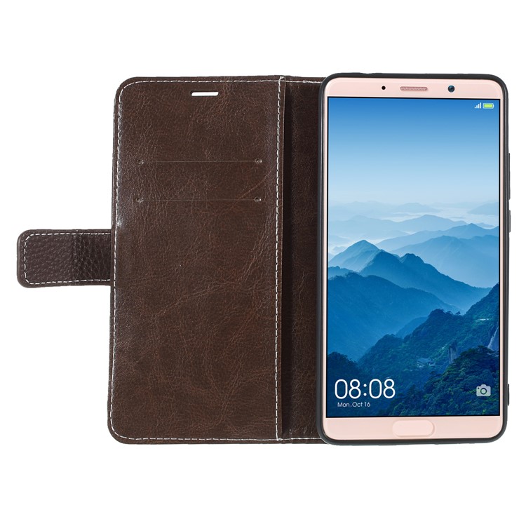 Litchi Texture Wallet Stand Leather Mobile Phone Case for Huawei Mate 10 - Coffee-6