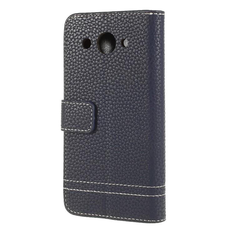 Litchi Texture Wallet Stand Leather Phone Casing for Huawei Y3 (2017) - Dark Blue-2