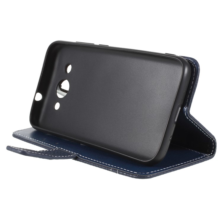 Litchi Texture Wallet Stand Leather Phone Casing for Huawei Y3 (2017) - Dark Blue-4