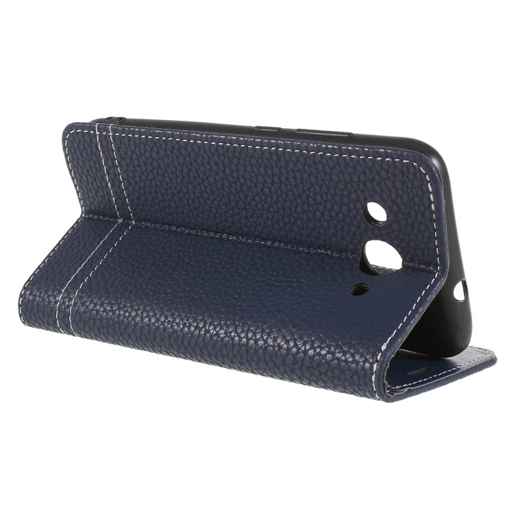 Litchi Texture Wallet Stand Leather Phone Casing for Huawei Y3 (2017) - Dark Blue-5