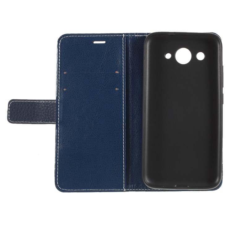 Litchi Texture Wallet Stand Leather Phone Casing for Huawei Y3 (2017) - Dark Blue-6