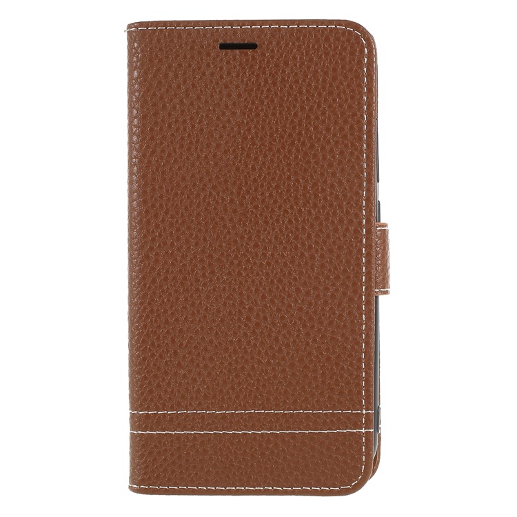 Litchi Texture Wallet Stand Leather Phone Shell for Huawei Y3 (2017) - Brown-1