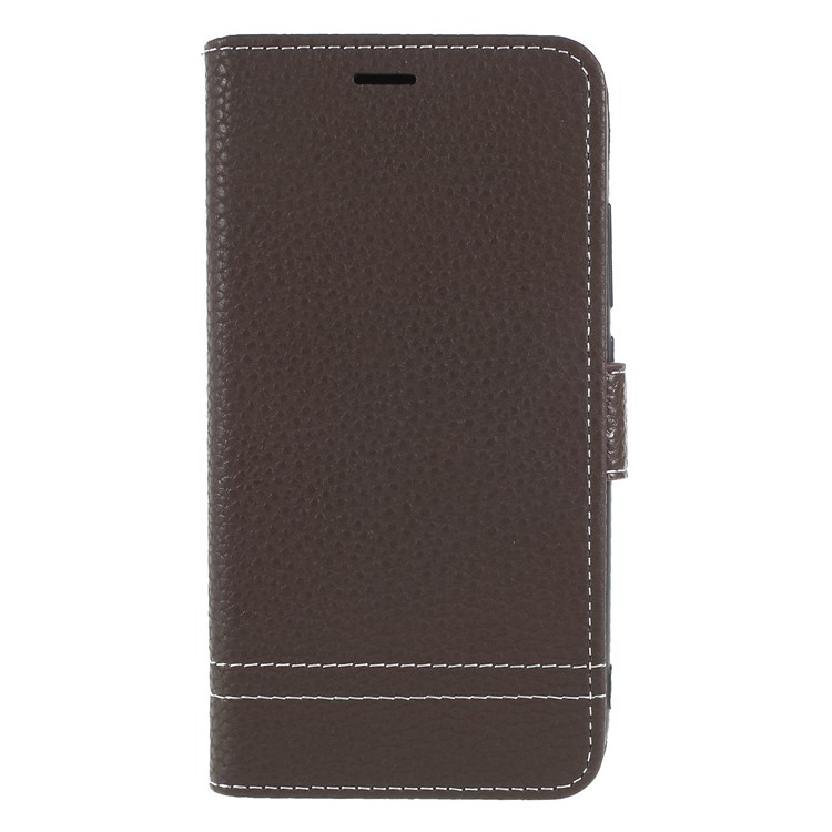 Litchi Texture Wallet Stand Leather Mobile Phone Case for Huawei Y3 (2017) - Coffee-1
