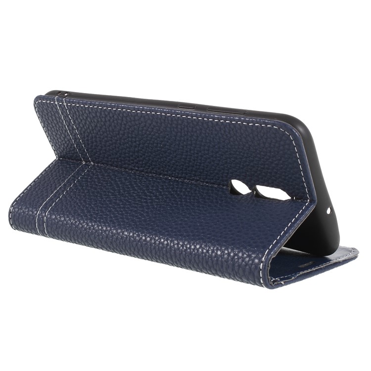 Litchi Texture Wallet Stand Leather Phone Shell for Huawei Mate 10 Lite/nova 2i/Maimang 6/Honor 9i (India) - Dark Blue-5