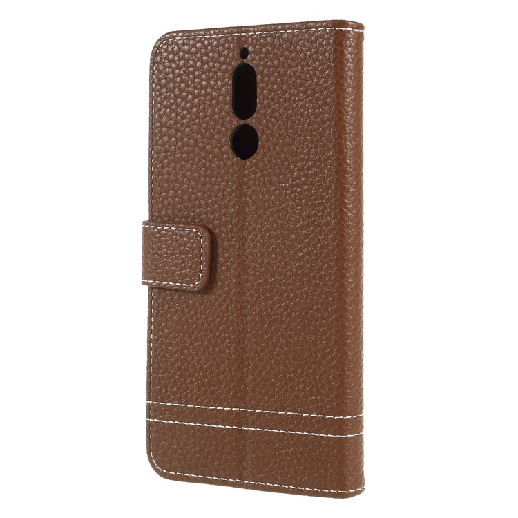 Litchi Texture Wallet Stand Leather Phone Casing for Huawei Mate 10 Lite/nova 2i/Maimang 6/Honor 9i (India) - Brown-2