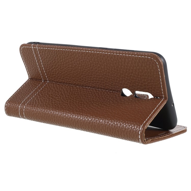 Litchi Texture Wallet Stand Leather Phone Casing for Huawei Mate 10 Lite/nova 2i/Maimang 6/Honor 9i (India) - Brown-5