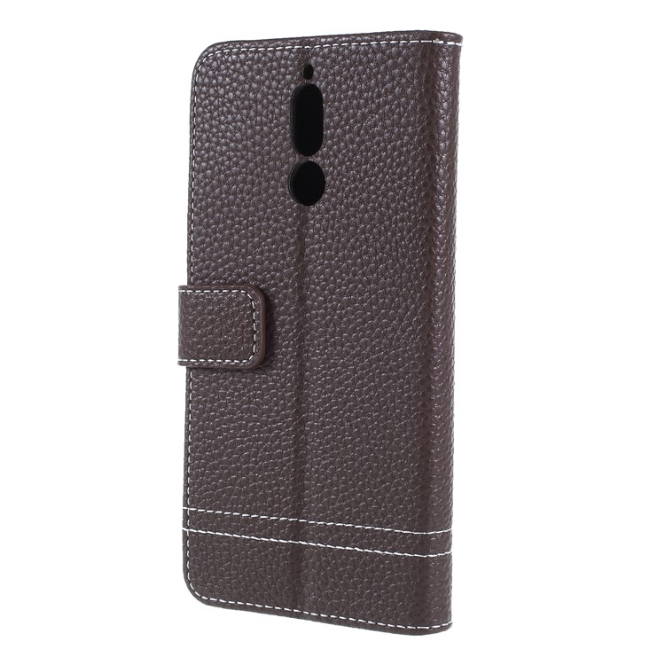 Litchi Texture Wallet Stand Leather Mobile Phone Case for Huawei Mate 10 Lite/nova 2i/Maimang 6/Honor 9i (India) - Coffee-2