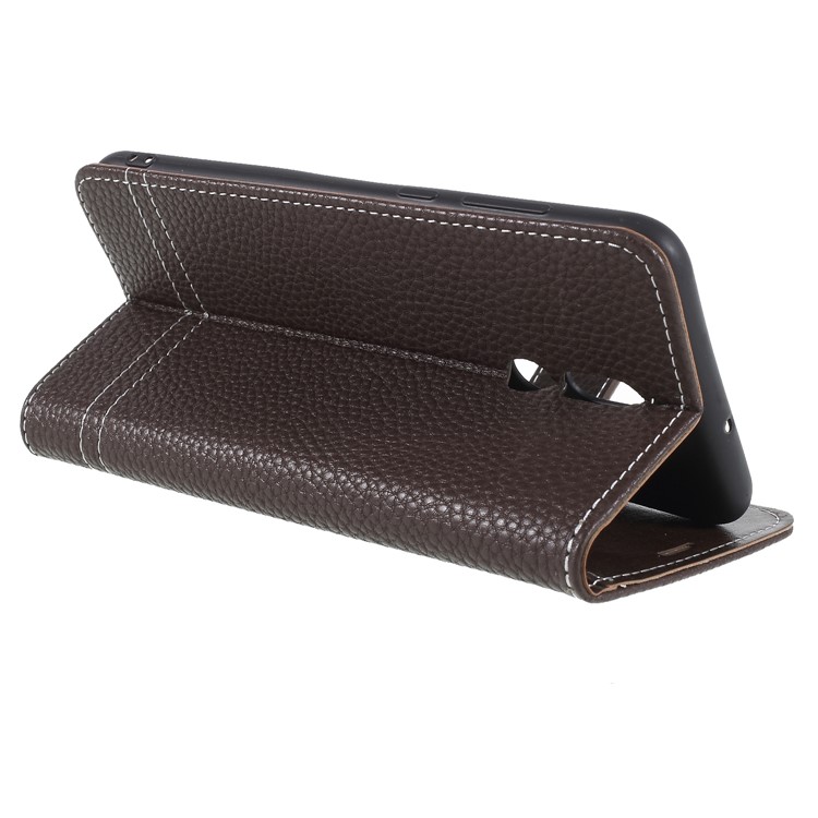 Litchi Texture Wallet Stand Leather Mobile Phone Case for Huawei Mate 10 Lite/nova 2i/Maimang 6/Honor 9i (India) - Coffee-5