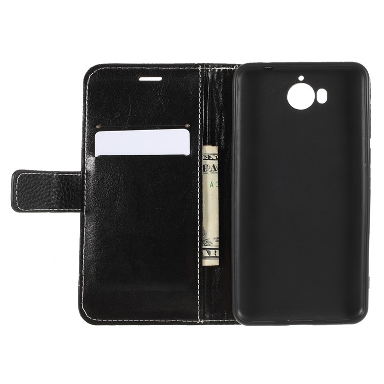 Litchi Texture Wallet Stand Leather Flip Case for Huawei Y5 (2017) / Y6 (2017) - Black-6