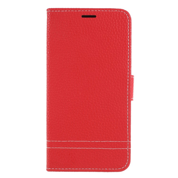Litchi Grain Wallet Stand Leather Folio Cover for Huawei Y5 (2017) / Y6 (2017) - Red-1