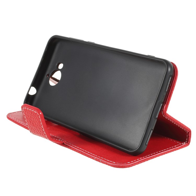 Litchi Grain Wallet Stand Leather Folio Cover for Huawei Y5 (2017) / Y6 (2017) - Red-4