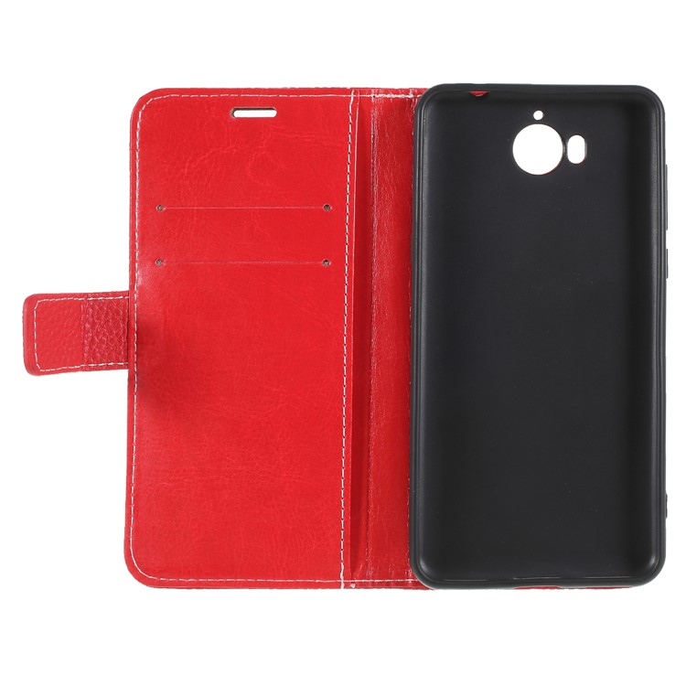 Litchi Grain Wallet Stand Leather Folio Cover for Huawei Y5 (2017) / Y6 (2017) - Red-6