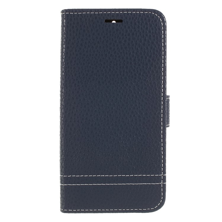 Litchi Texture Wallet Stand Leather Protective Shell Case for Huawei Y5 (2017) / Y6 (2017) - Dark Blue-1