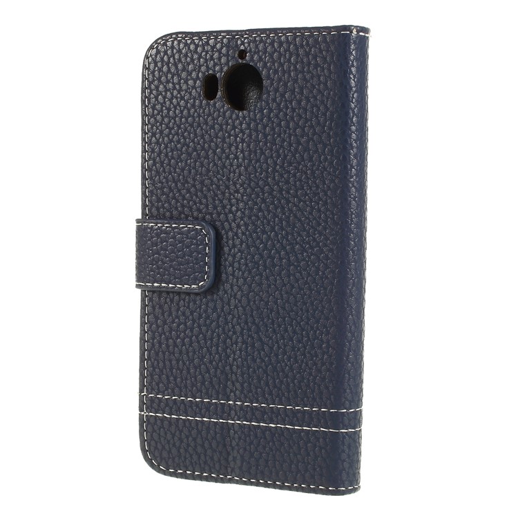 Litchi Texture Wallet Stand Leather Protective Shell Case for Huawei Y5 (2017) / Y6 (2017) - Dark Blue-2