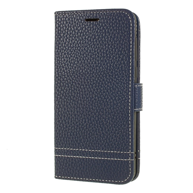 Litchi Texture Wallet Stand Leather Protective Shell Case for Huawei Y5 (2017) / Y6 (2017) - Dark Blue-3